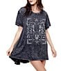 Color:Black - Image 1 - Crew Neck Paisley Longhorn Graphic Oversized High-Low Short Sleeve Tee