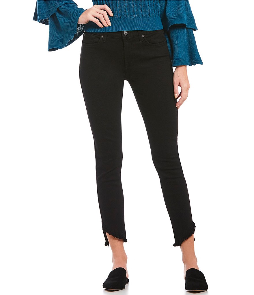 7 for all mankind Asymmetric Frayed Hem Ankle Skinny Jeans