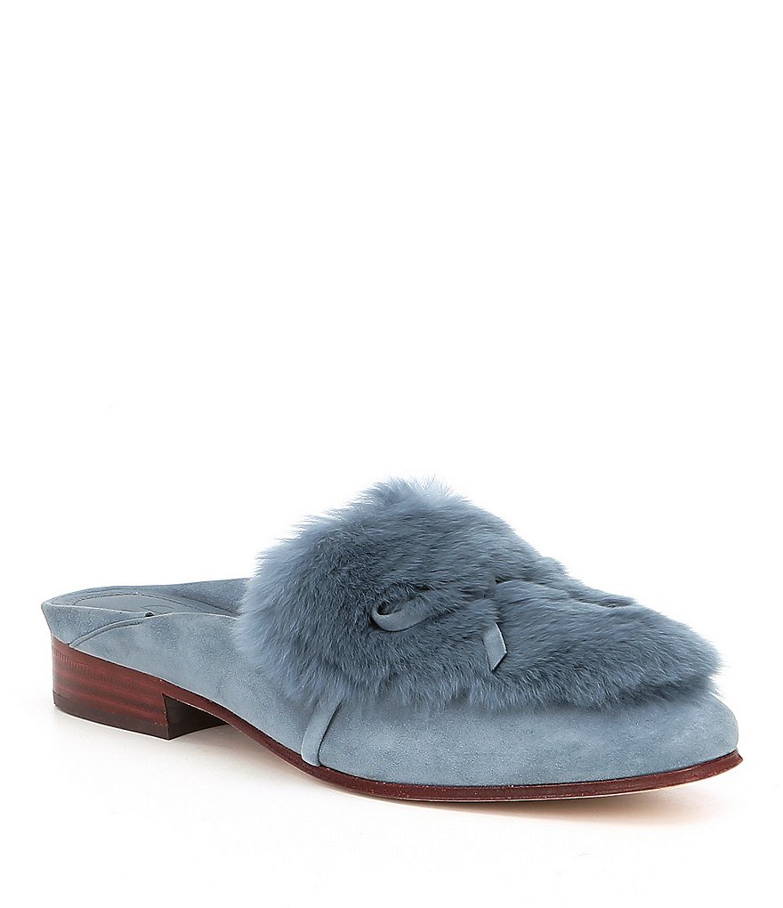 AD & Daughters Grigon Suede Rabbit Fur Dress Mules