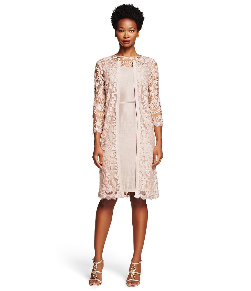Adrianna Papell 3/4 Sleeve Lace Jacket Dress