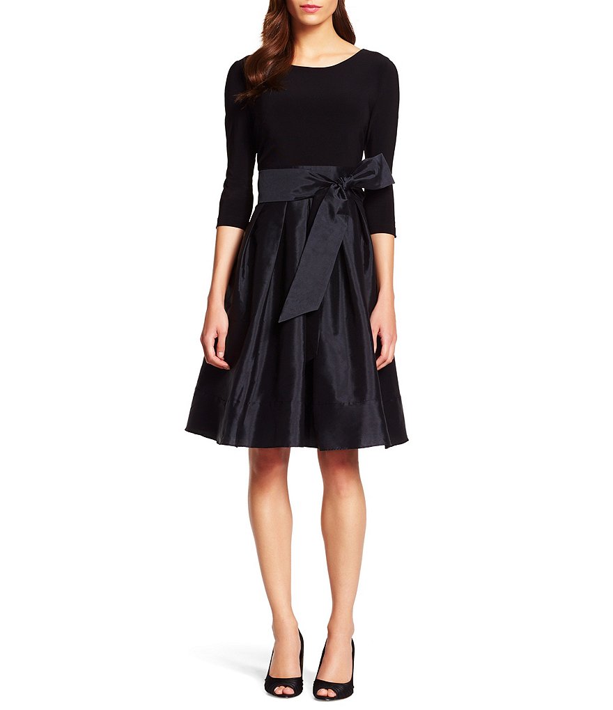 Adrianna Papell 3/4 Sleeve Taffeta Fit-and-Flare Dress
