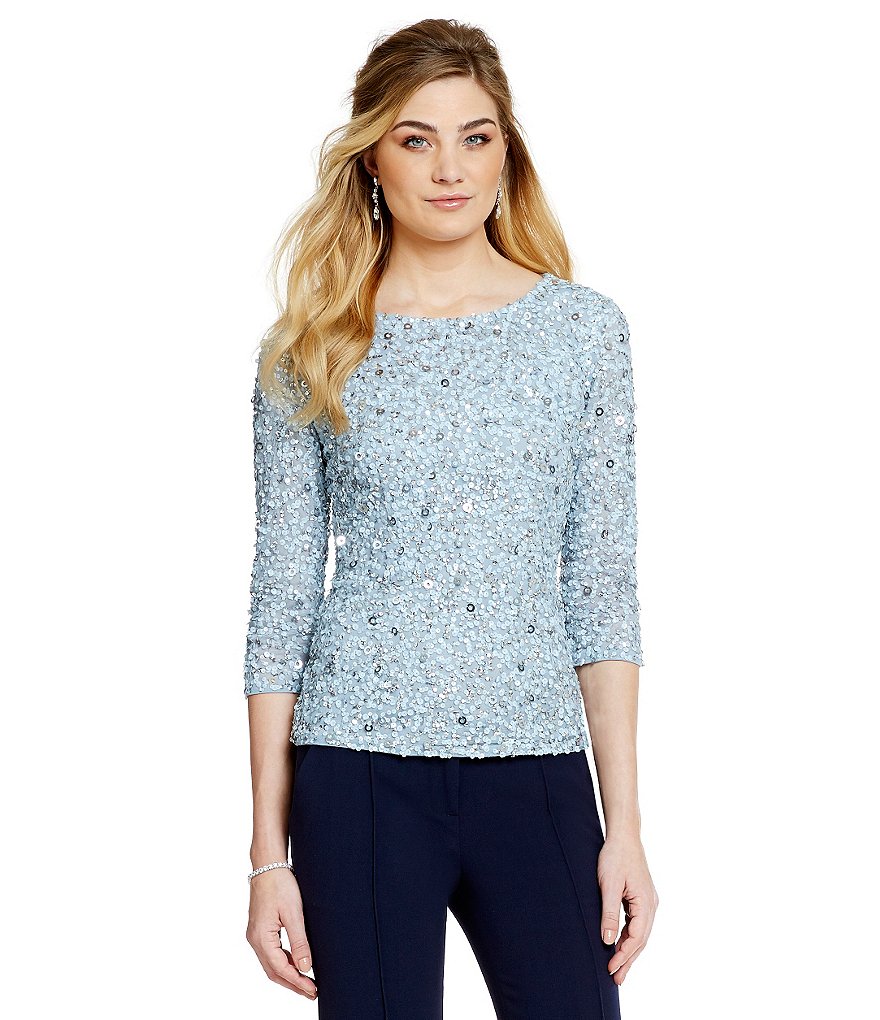 Adrianna Papell Beaded Evening 3/4 Sleeve Top