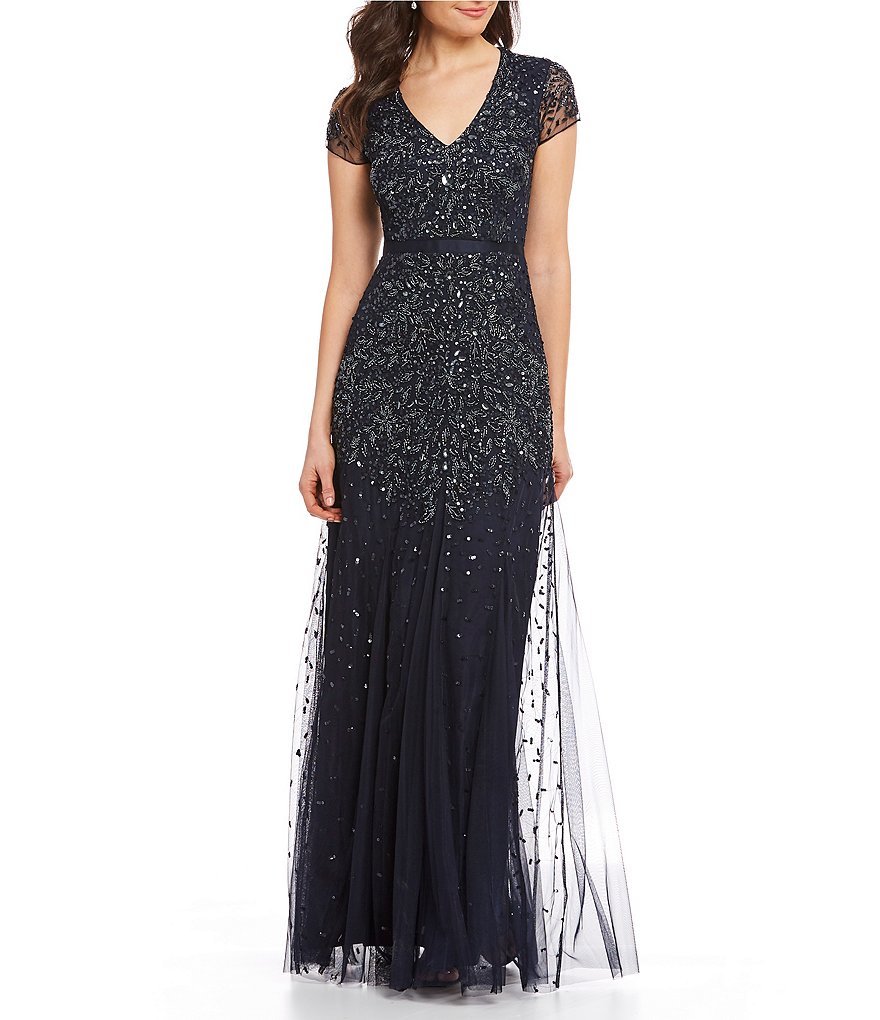 Adrianna Papell Sequin Beaded Mesh Gown
