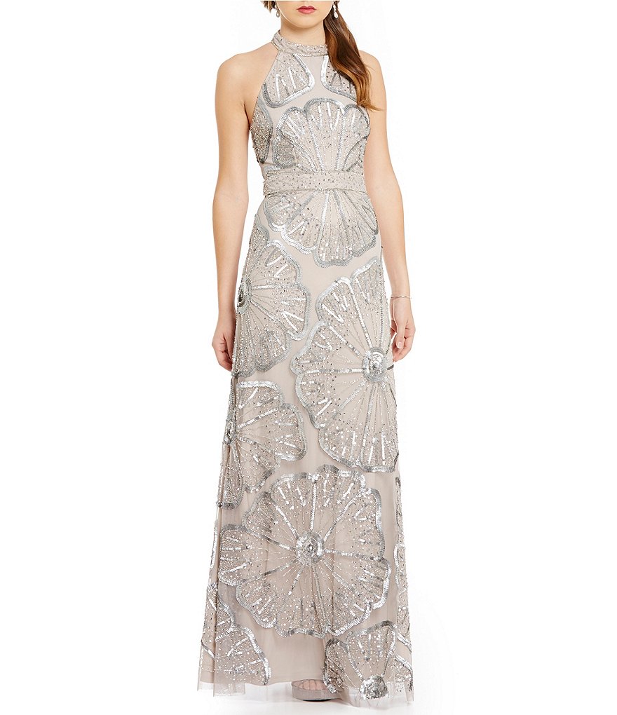 Adrianna Papell Beaded Halter Mermaid Gown