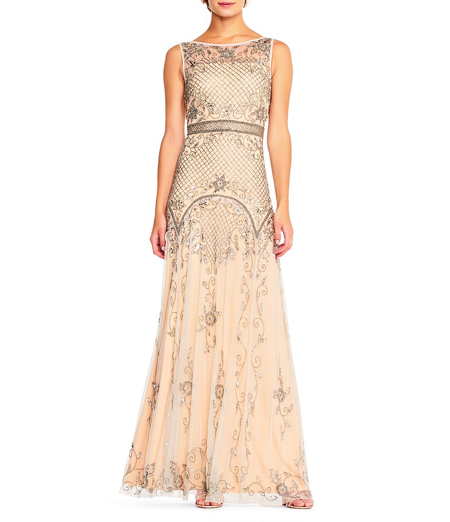 Adrianna Papell Beaded Illusion Mesh Gown