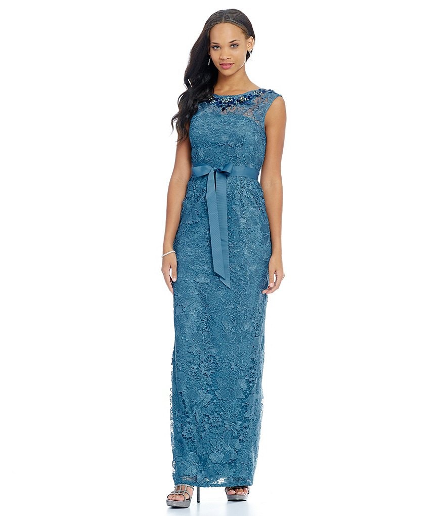 Adrianna Papell Beaded Lace Column Gown