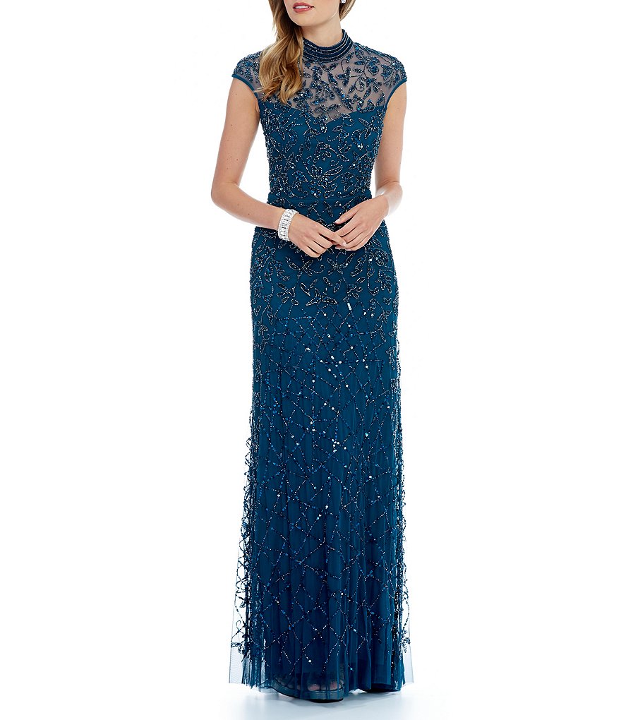 Adrianna Papell Beaded Mock Neck Gown