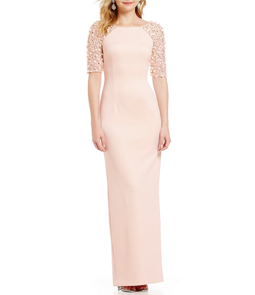 Adrianna Papell Beaded Stretch Knit Column Gown