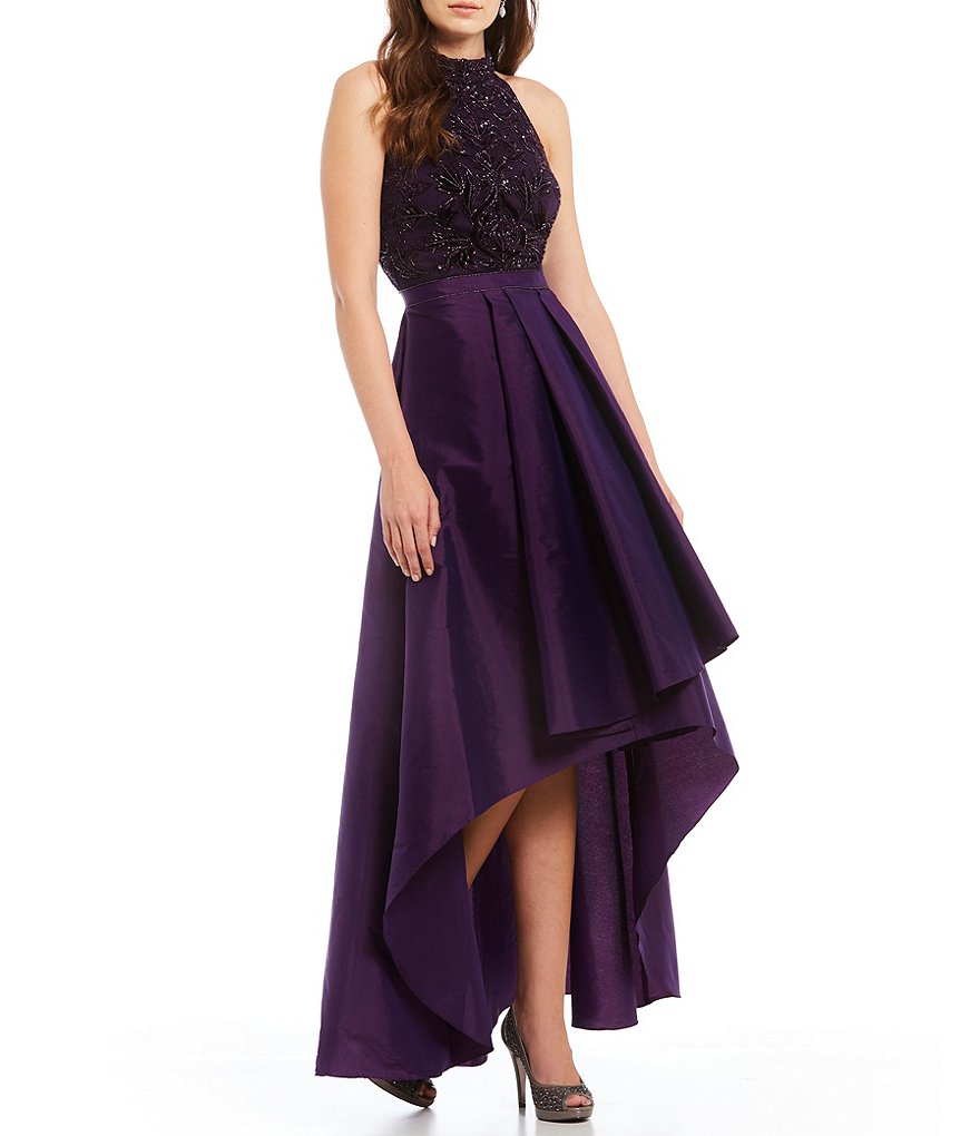 Adrianna Papell Beaded Taffeta Hi Low Gown