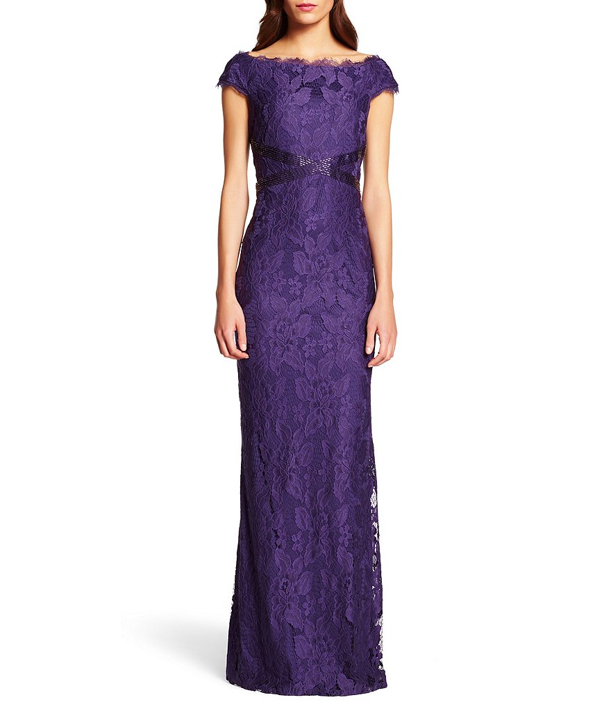 Adrianna Papell Beaded Waist Boat Neck Gown