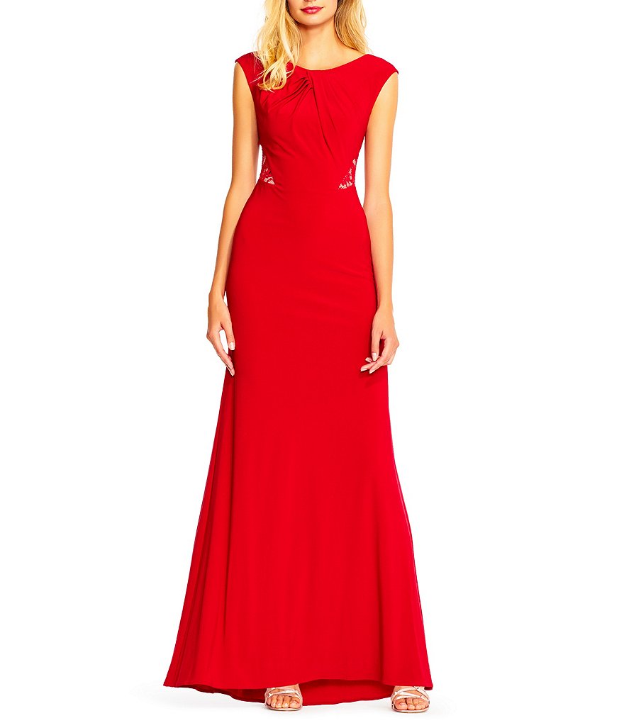Adrianna Papell Cap Sleeve Lace Back Gown