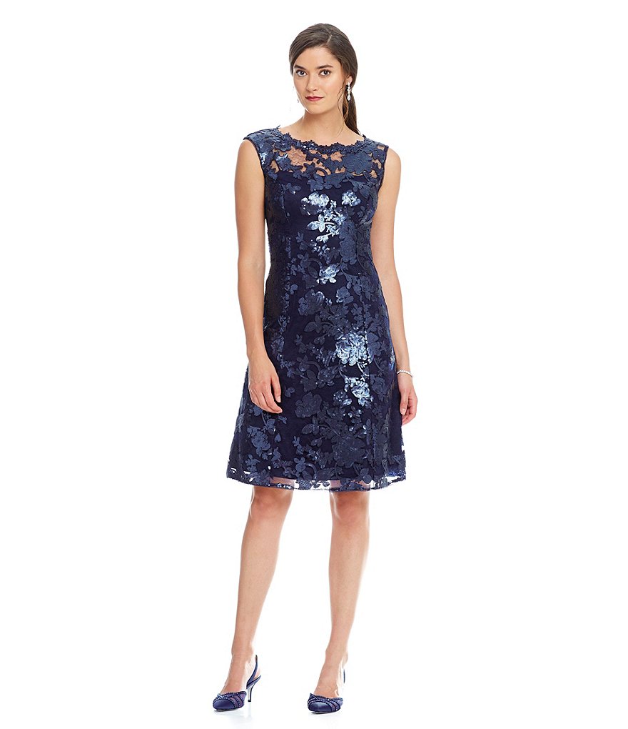 Adrianna Papell Cap Sleeve Sequin Lace Fit-and-Flare Dress