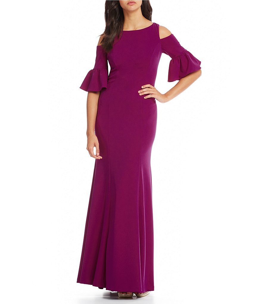Adrianna Papell Cold Shoulder Bell Sleeve Gown