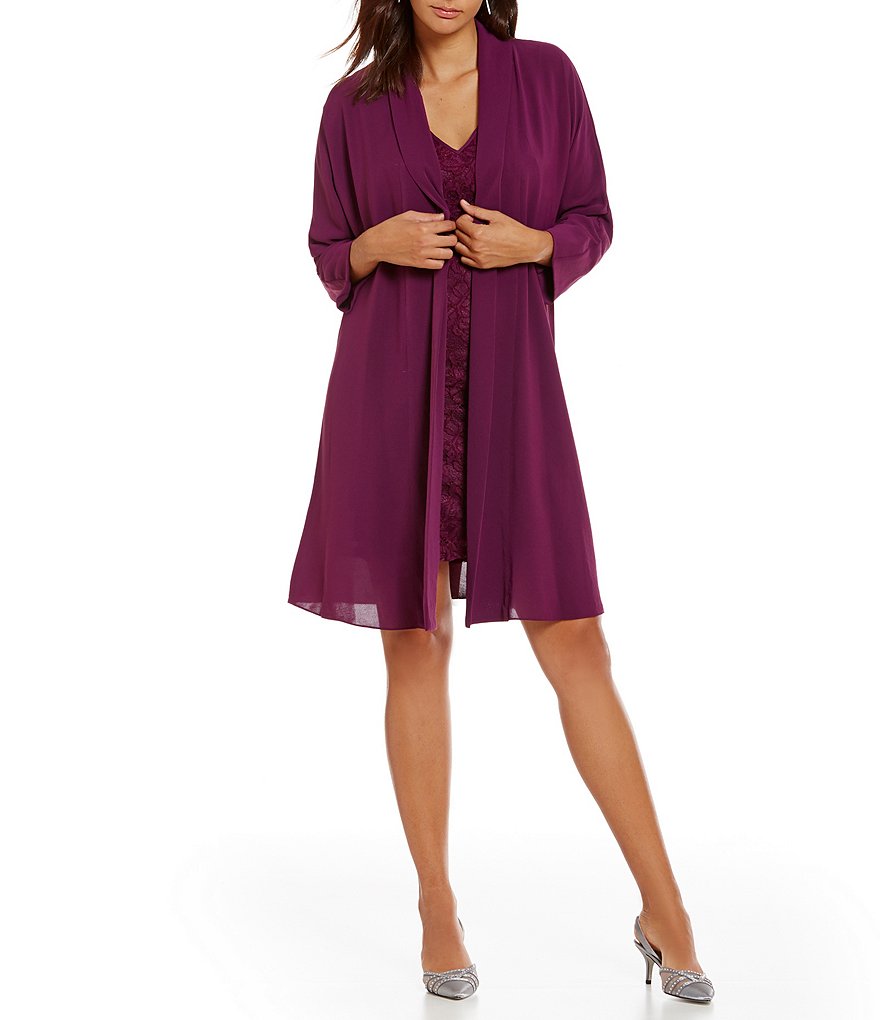 Adrianna Papell Dolman Gauzy Crepe Long Jacket Set