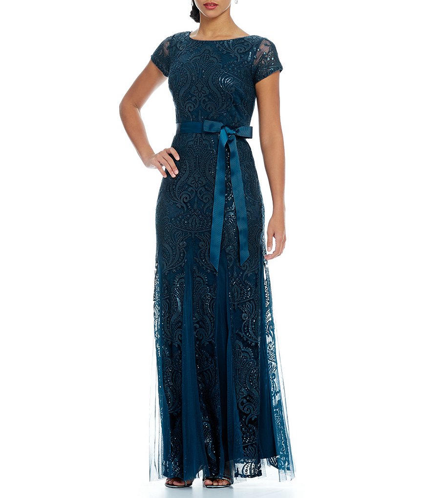Adrianna Papell Embroidered Lace Gown
