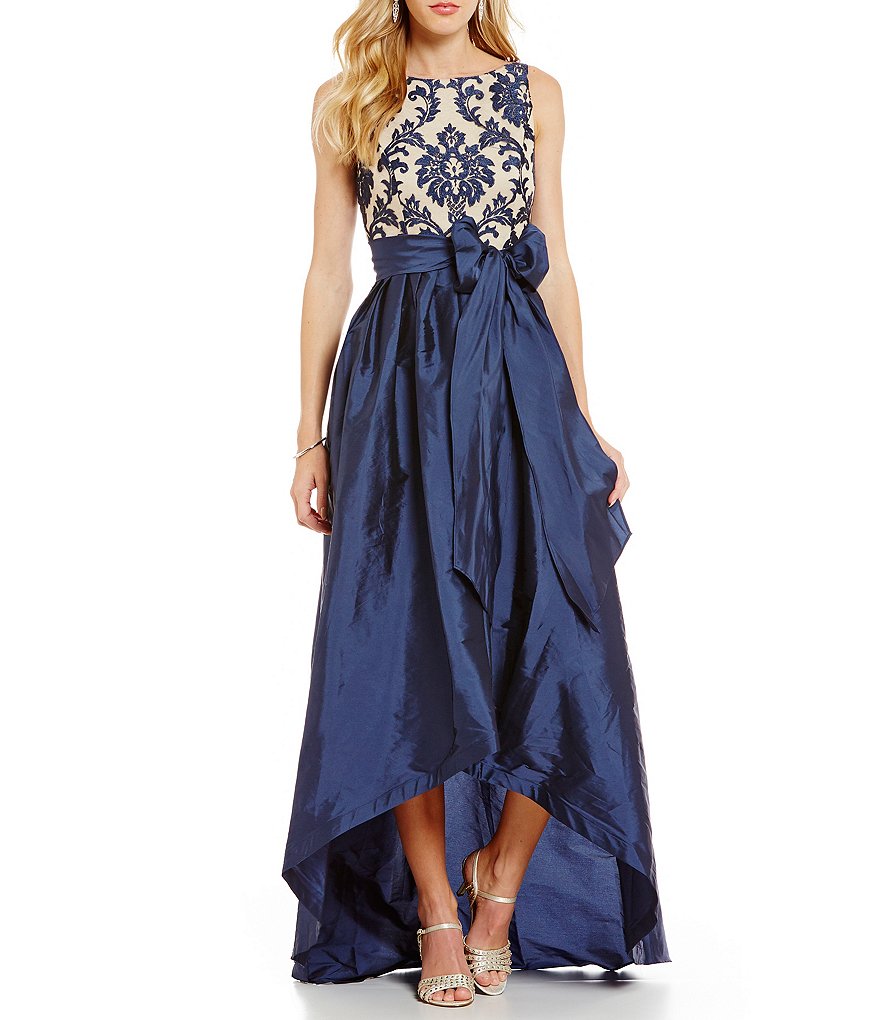Adrianna Papell Embroidered Lace Taffeta High-Low Ball Skirt