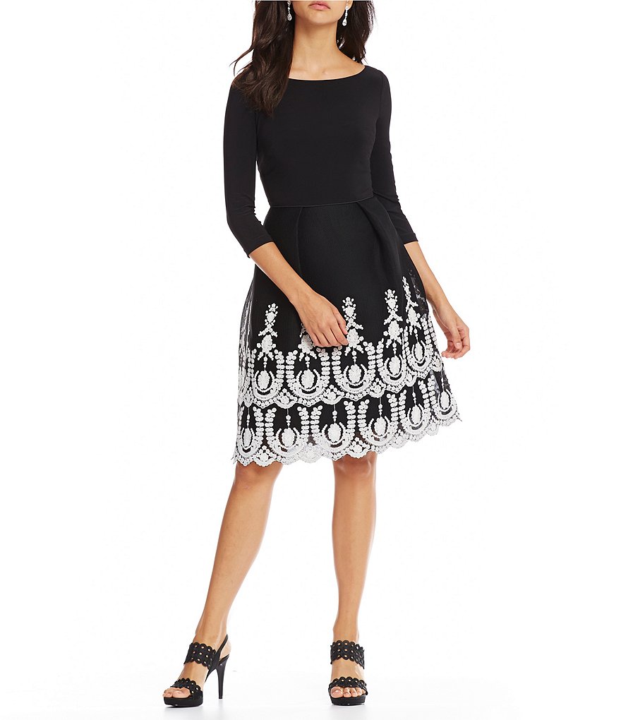Adrianna Papell Embroidered Midi Fit And Flare Dress