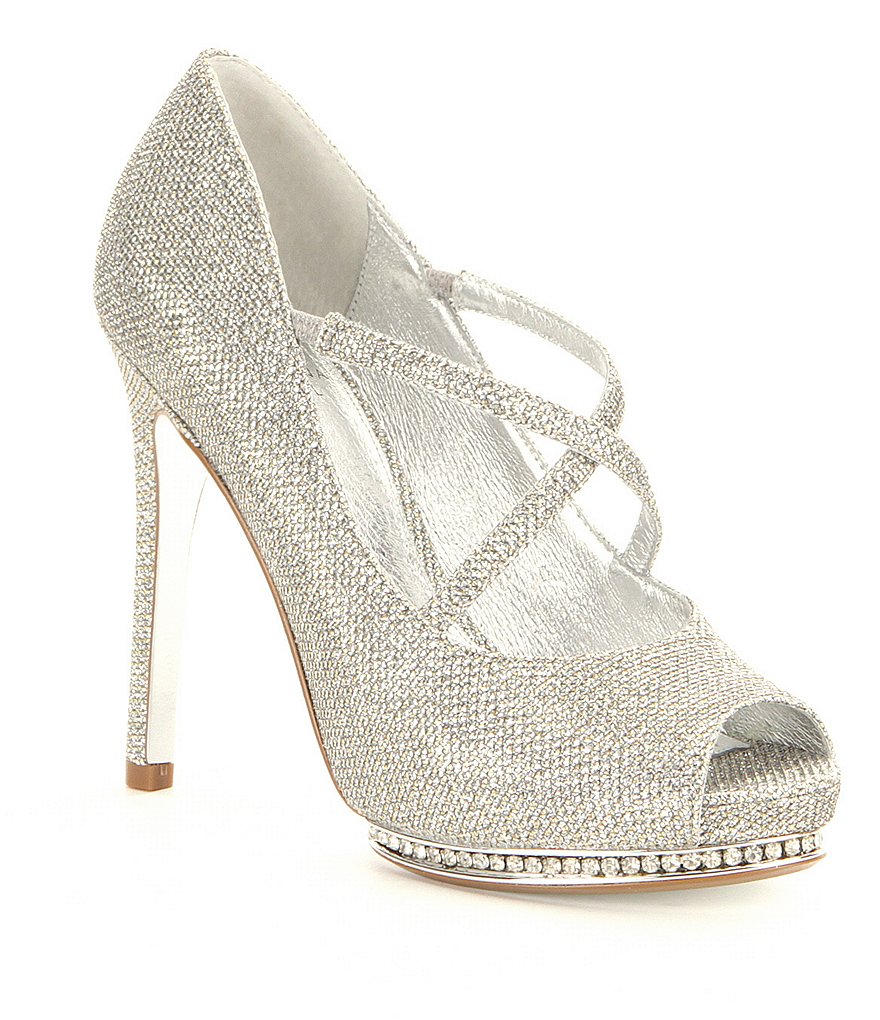 Adrianna Papell Golda Metallic Glitter Criss-Cross Platform Pumps