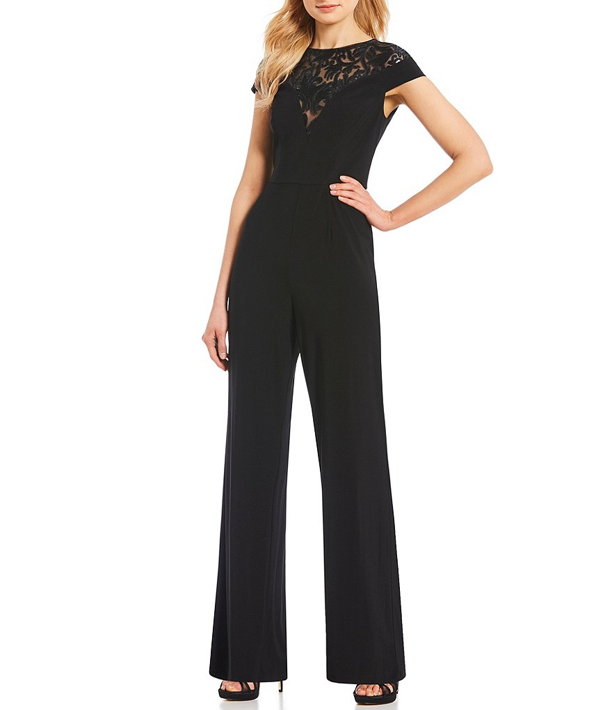 Adrianna Papell Lace Yoke Matte Jersey Jumpsuit