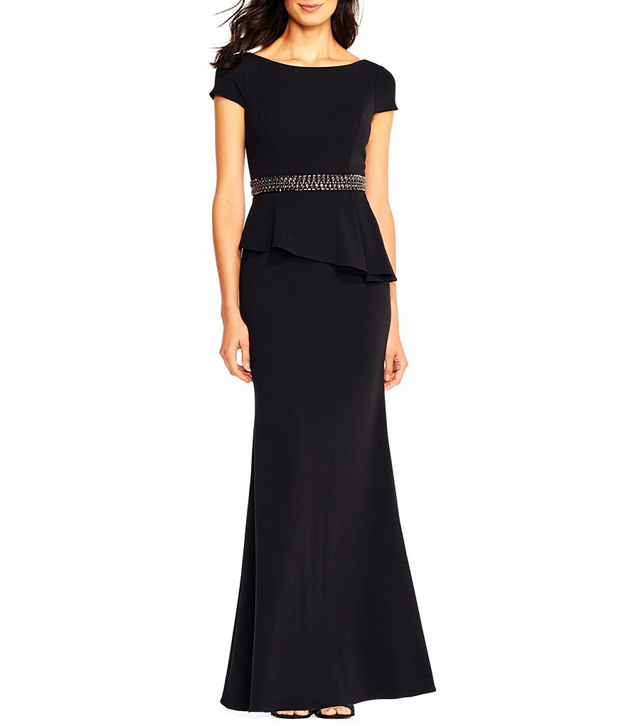 Adrianna Papell Knit Crepe Peplum Mermaid Gown