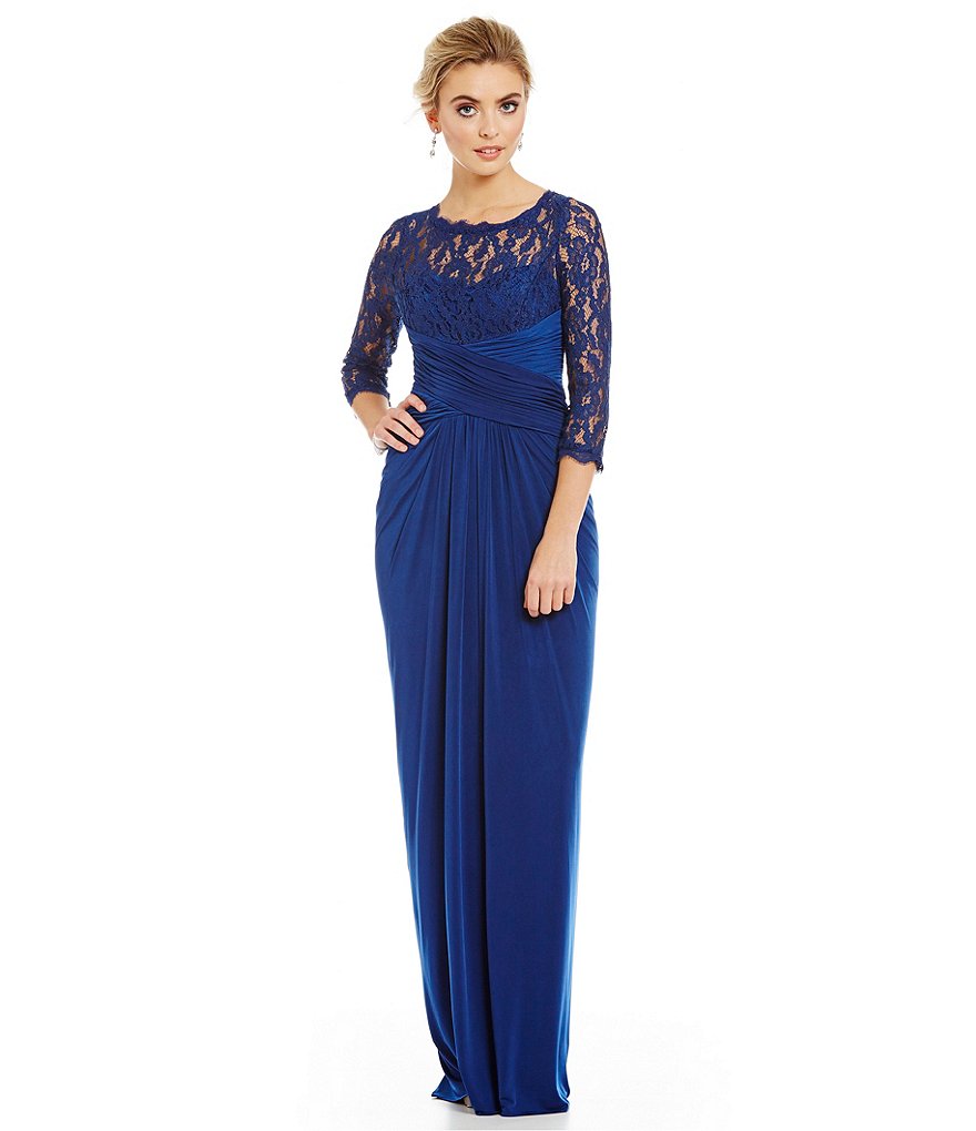 Adrianna Papell Lace 3/4 Sleeve Jersey Gown
