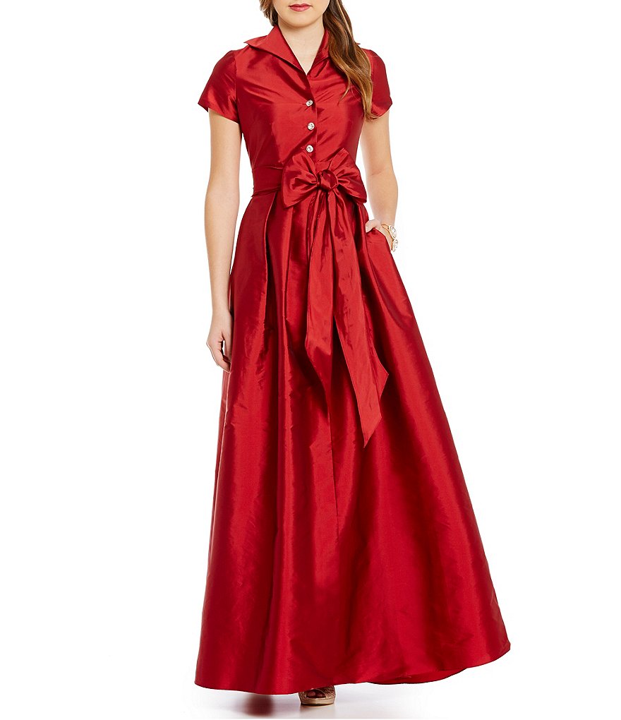 Adrianna Papell Petite Point Collar Taffeta Ball Gown
