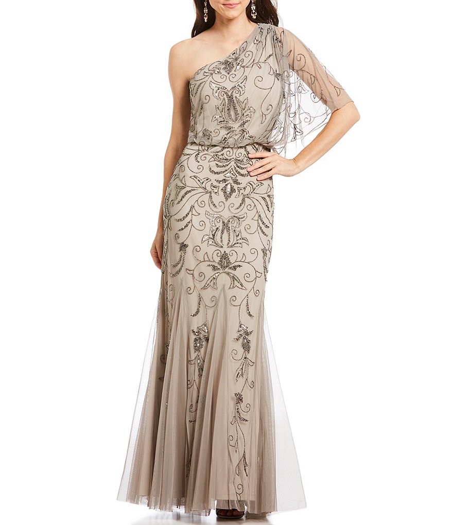 Adrianna Papell One Shoulder Beaded Blouson Gown