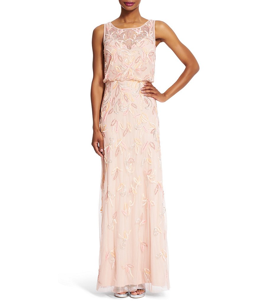 Adrianna Papell Petite 3-D Applique Beaded Gown