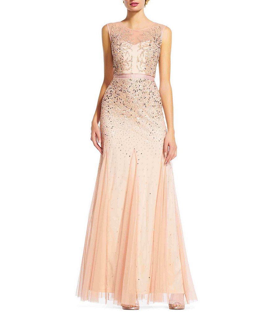 Adrianna Papell Petite Beaded Illusion Gown