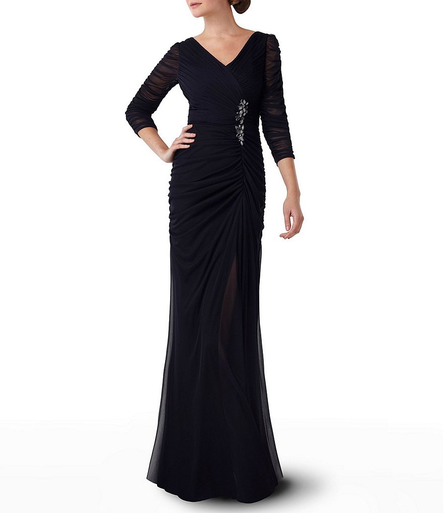 Adrianna Papell Petite Beaded-Waist Ruched Gown