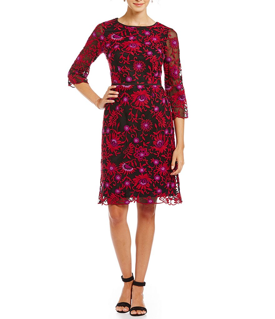 Adrianna Papell Petite Embroidered Lace Sheath Dress