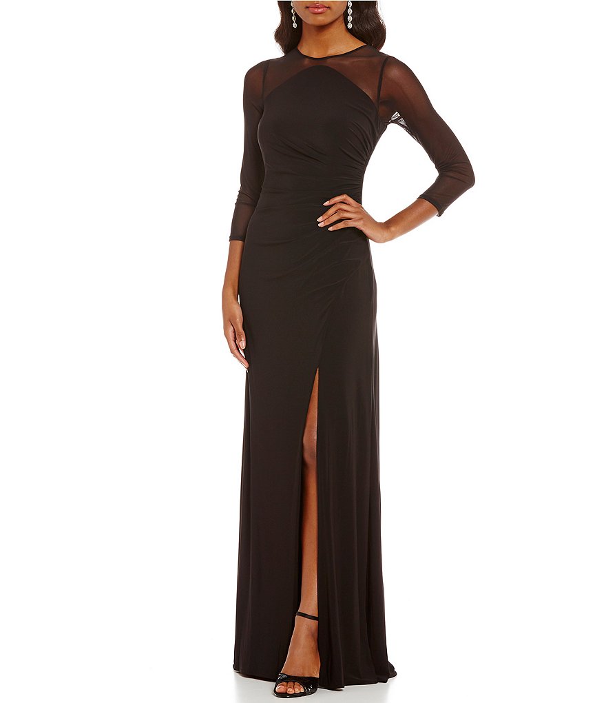 Adrianna Papell Petite Illusion Sleeve Gown