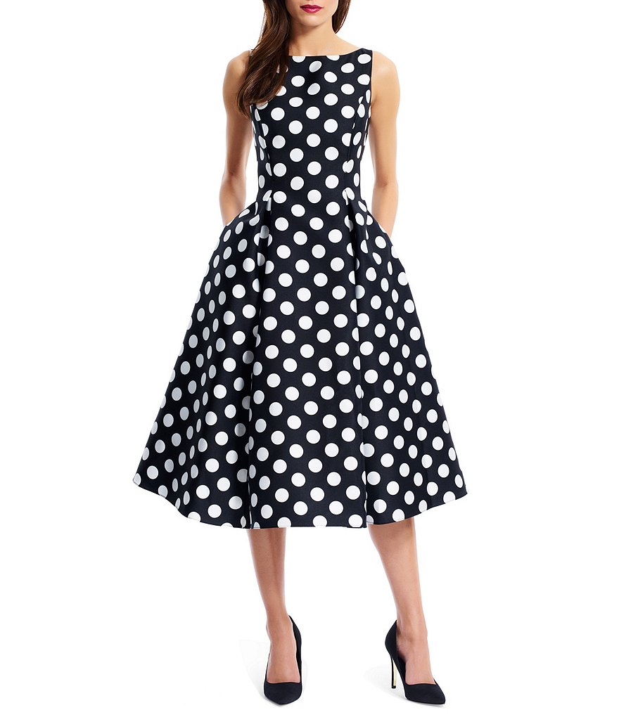 Adrianna Papell Petite Polka-Dot T-Length Dress