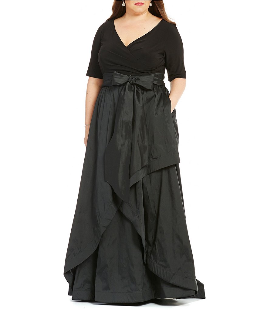 Adrianna Papell Plus 3/4 Sleeve Surplice Ball Gown