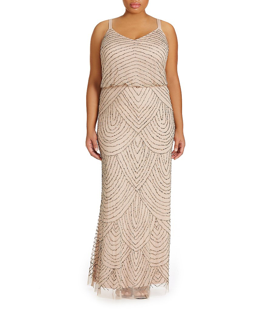 Adrianna Papell Plus Beaded Blouson Gown