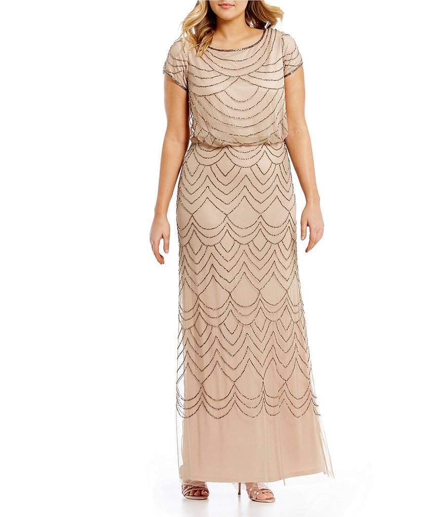 Adrianna Papell Plus Beaded Blouson Gown