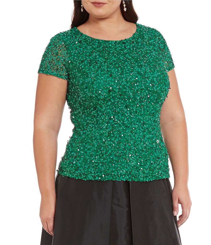 Adrianna Papell Plus Cap-Sleeve Beaded Top