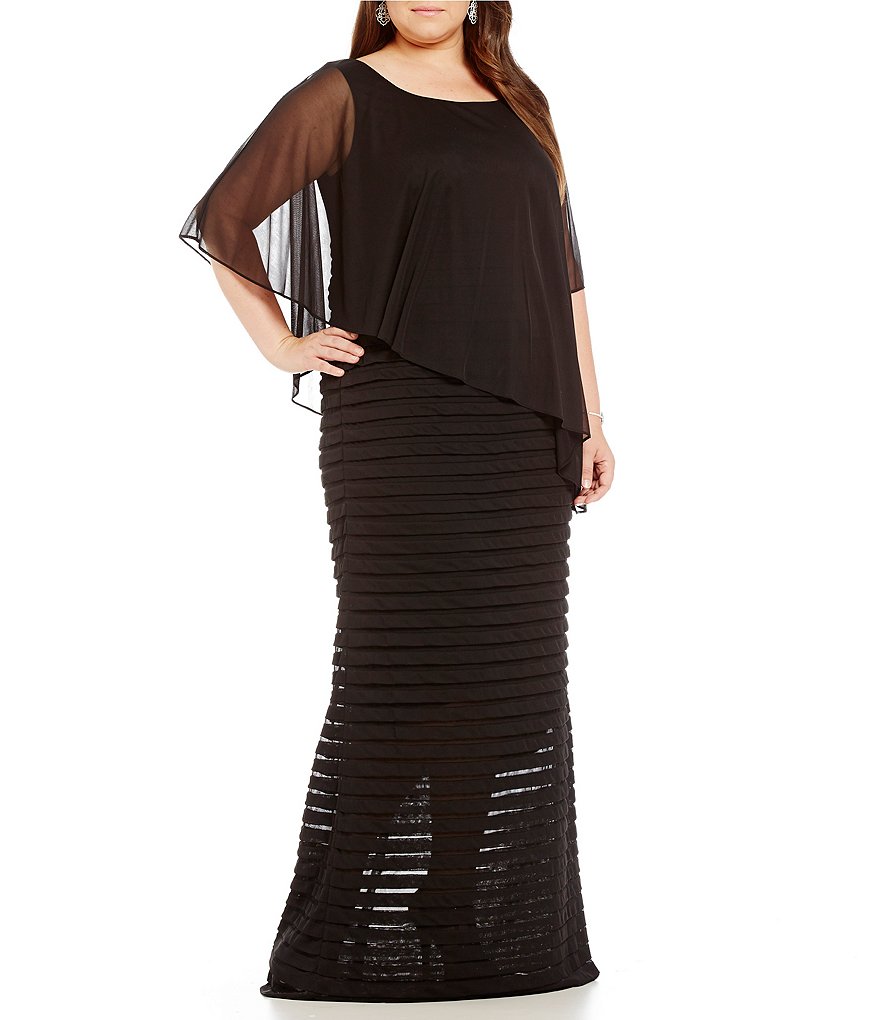 Adrianna Papell Plus Chiffon Asymmetrical-Capelet Gown