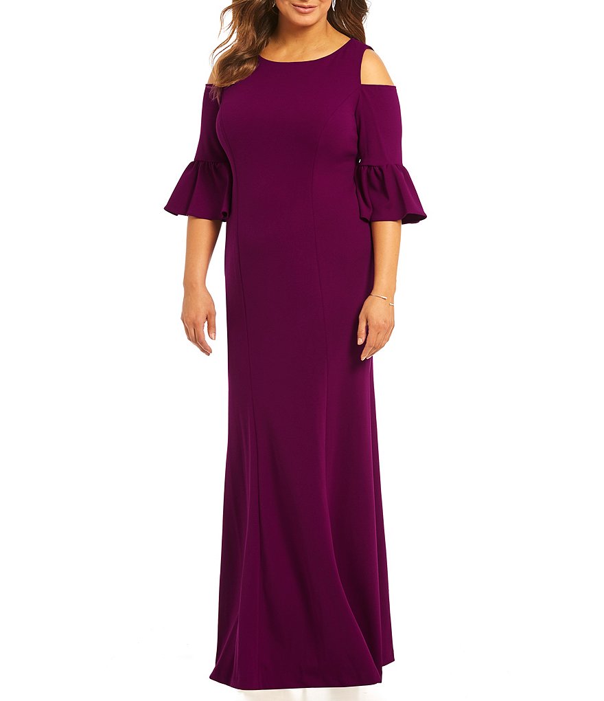 Adrianna Papell Plus Cold-Shoulder Bell-Sleeve Gown