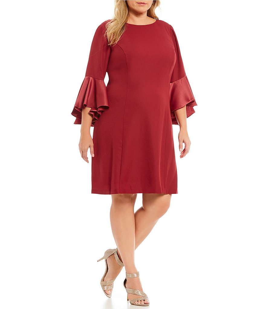 Adrianna Papell Plus Hi-Low Ruffle Sleeve Dress