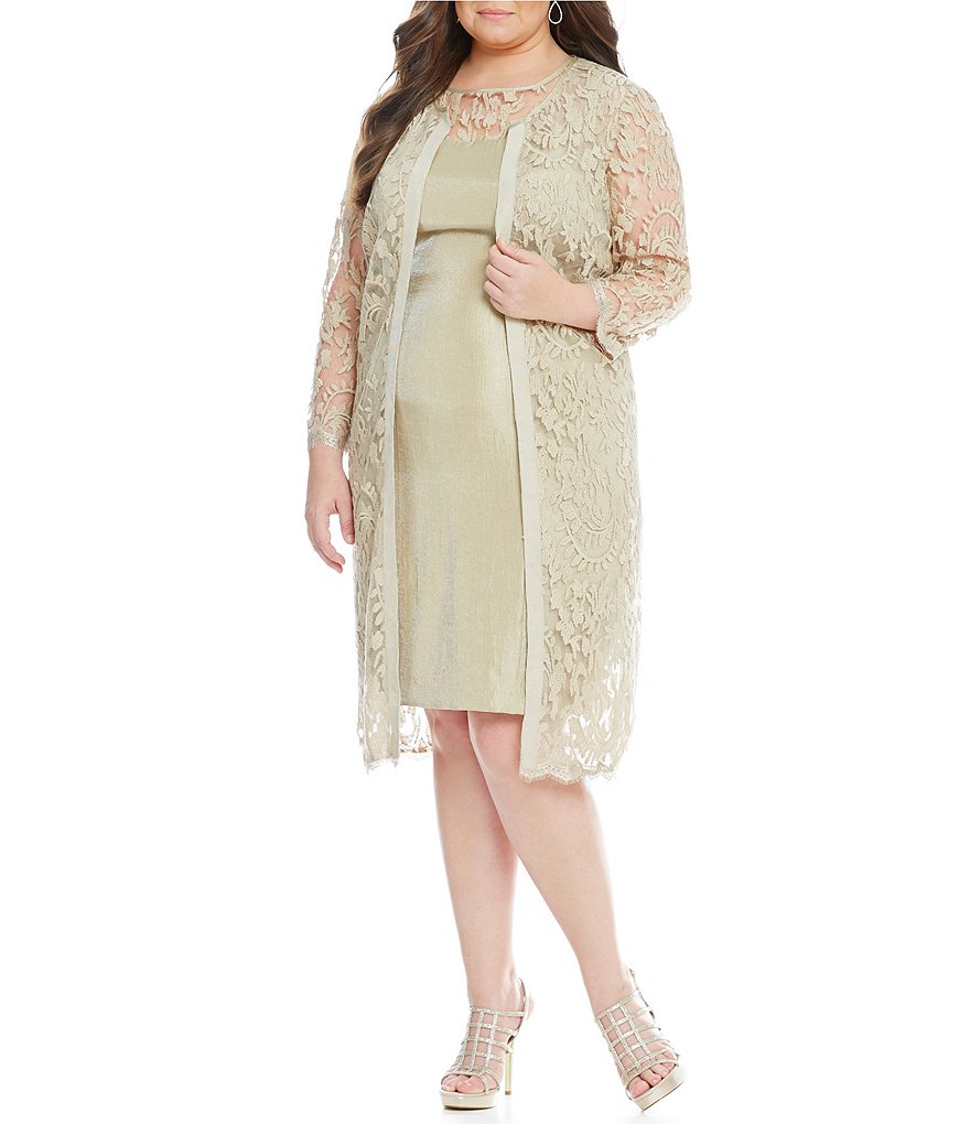 Adrianna Papell Plus Illusion Lace 2-Piece Jacket Dress