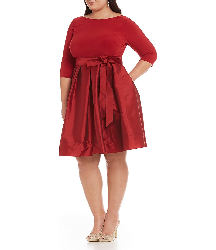 Adrianna Papell Plus Matte Jersey Taffeta Fit-and-Flare Dress
