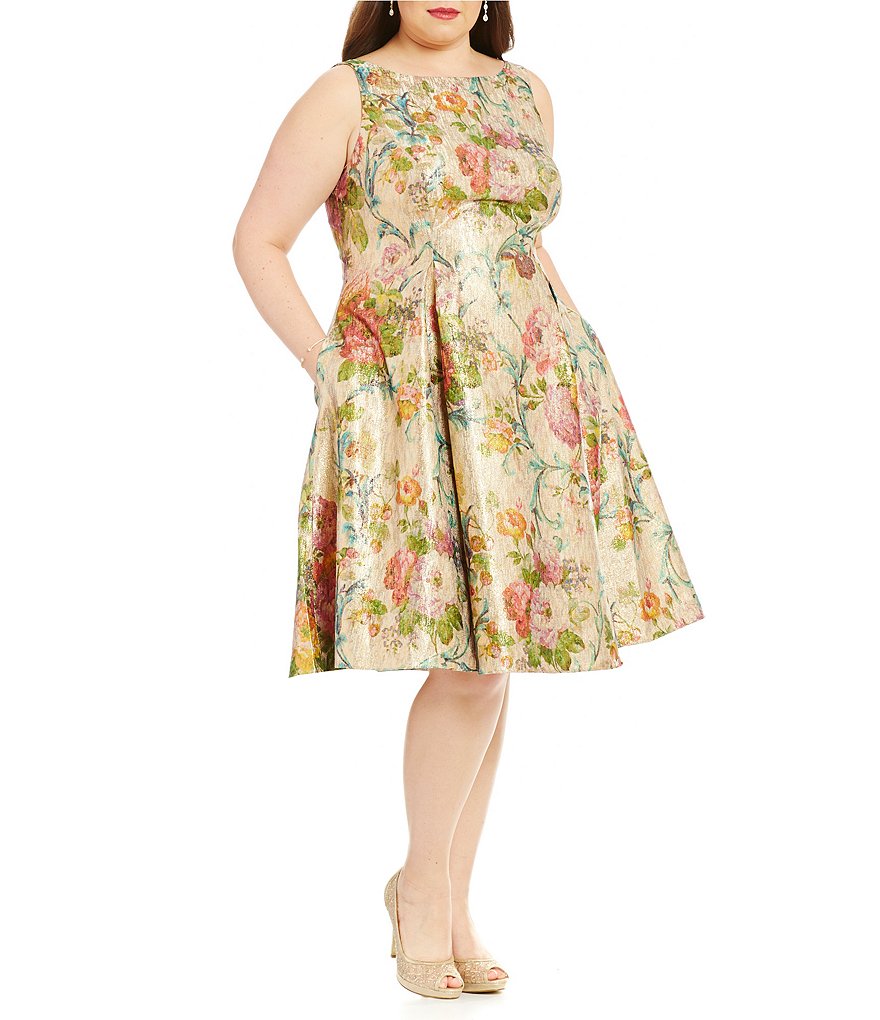 Adrianna Papell Plus Metallic Brocade Midi Dress