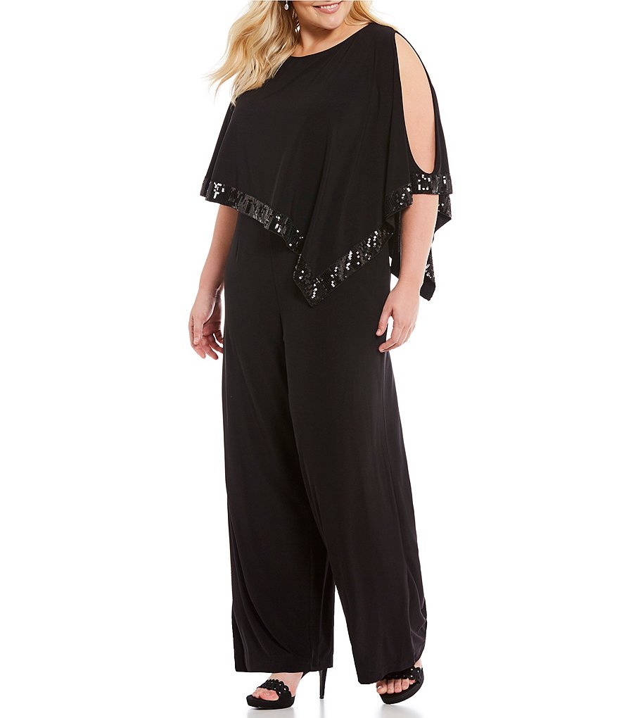 Adrianna Papell Plus Sequin-Trim Capelet Jumpsuit