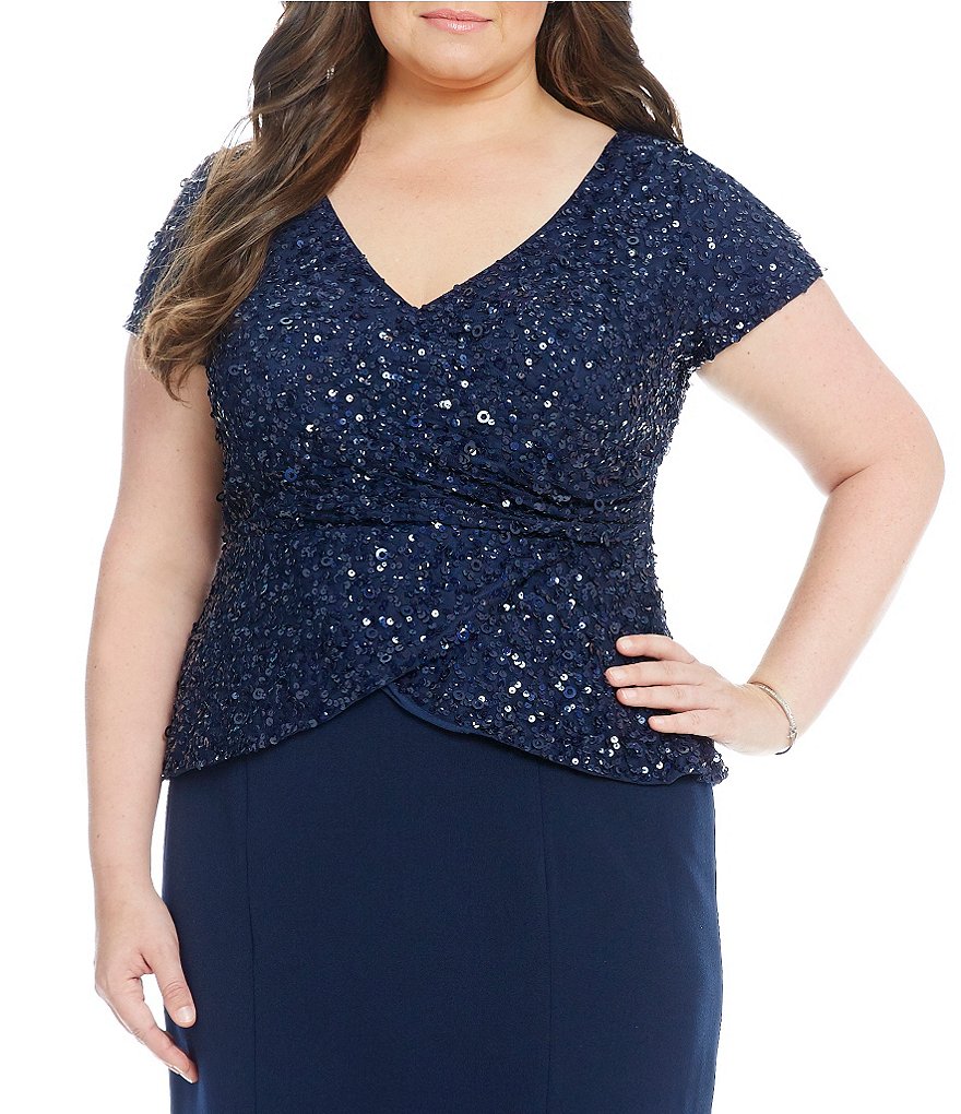 Adrianna Papell Plus Sequined Faux-Wrap Blouse