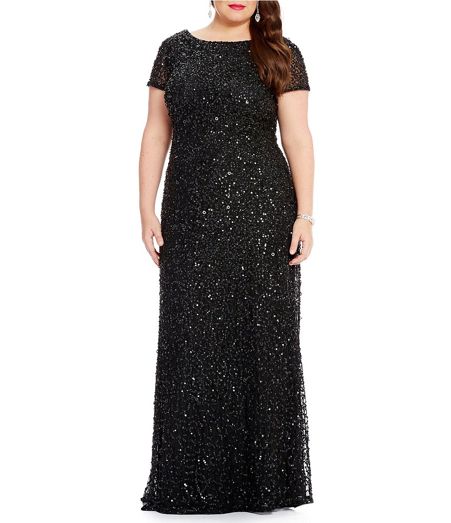 Adrianna Papell Plus Short-Sleeve Sequined Gown