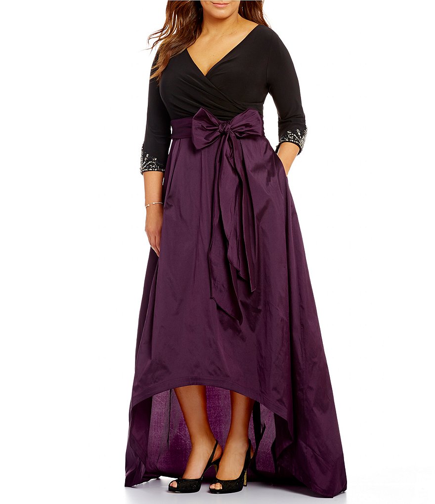 Adrianna Papell Plus Two-Tone Faux-Wrap Hi-Low Ballgown