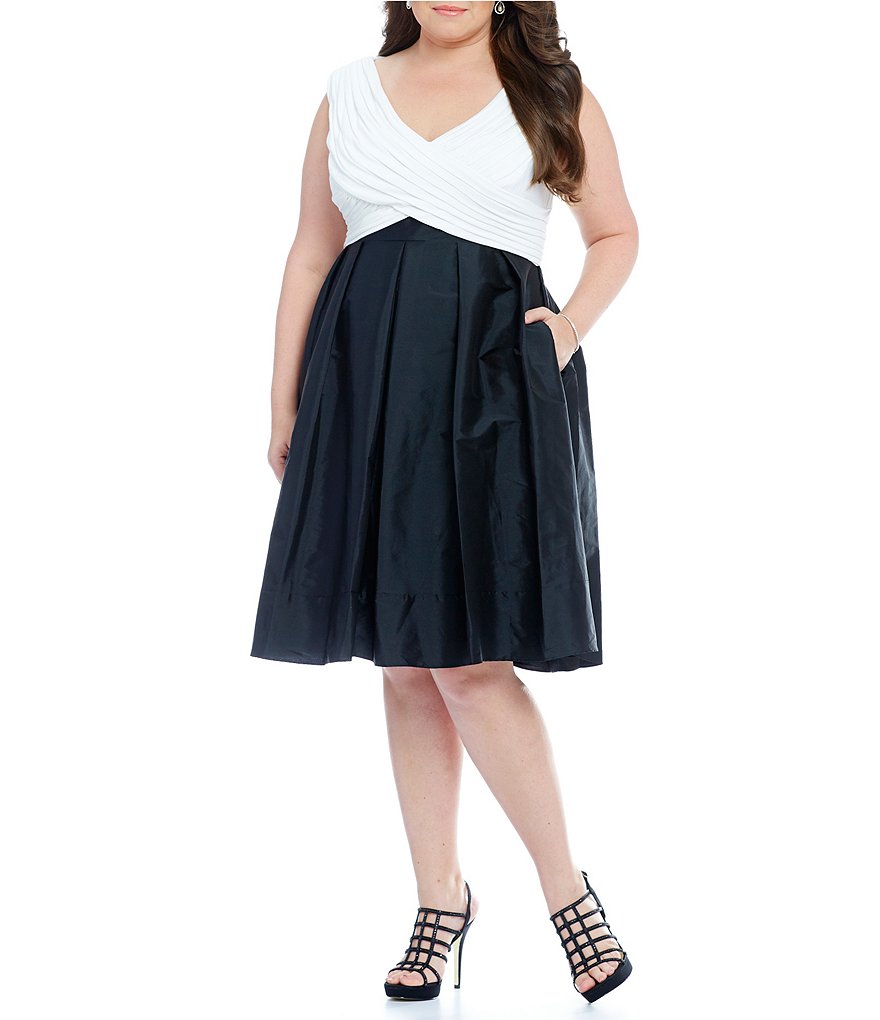 Adrianna Papell Plus Two-Tone Taffeta Fit-and-Flare Dress