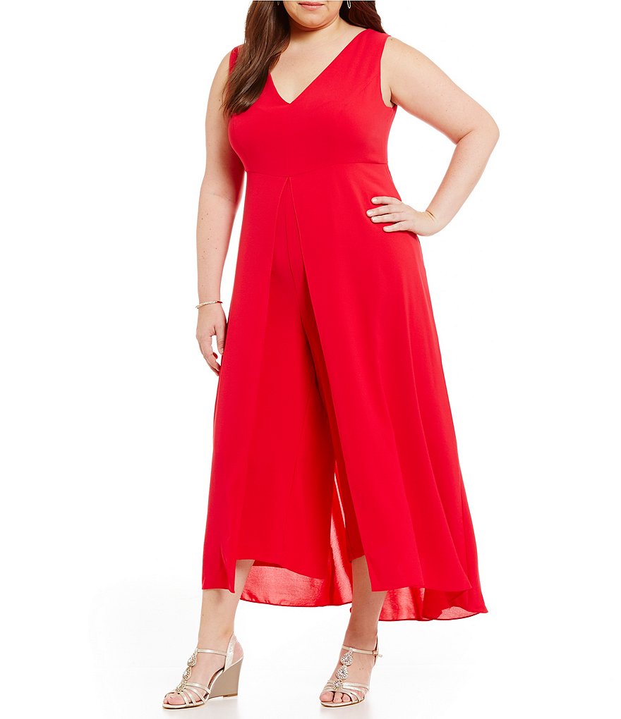 Adrianna Papell Plus V-Neck Flyaway Jumpsuit