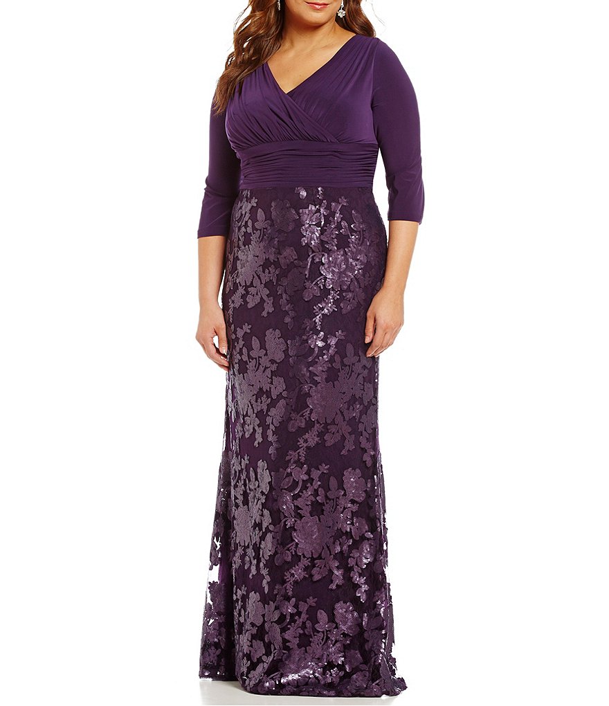 Adrianna Papell Plus V-Neck Sequined-Lace Gown